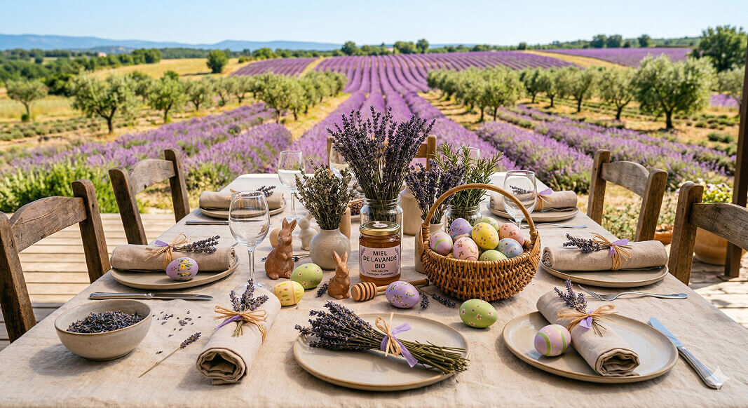 Table de Pâques décorée à la lavande, esprit Provence