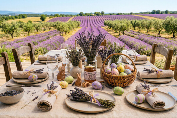 Table de Pâques décorée à la lavande, esprit Provence